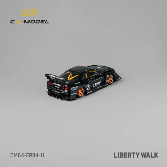 CM Model 1:64 Nissan Skyline GT-R R34 LBWK Super Silhouette ER34 Black