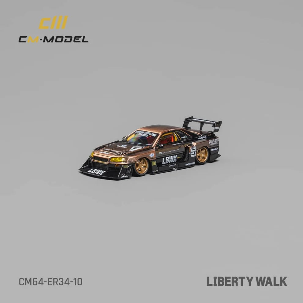 CM Model 1/64 Nissan LBWK Skyline GT-R R34, Super Silhouette ER34 Bronze