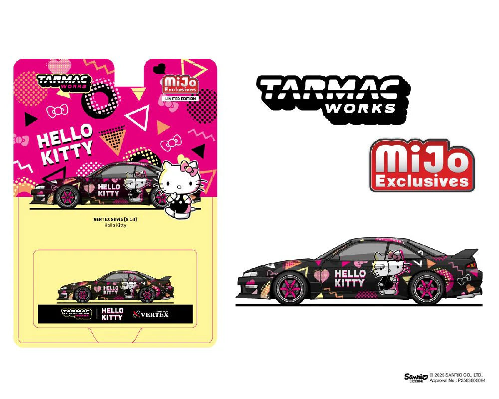 Tarmac Works 1/64 VERTEX Silvia (S 14) - Hello Kitty Black Chrome USA Special Edition - GLOBAL64