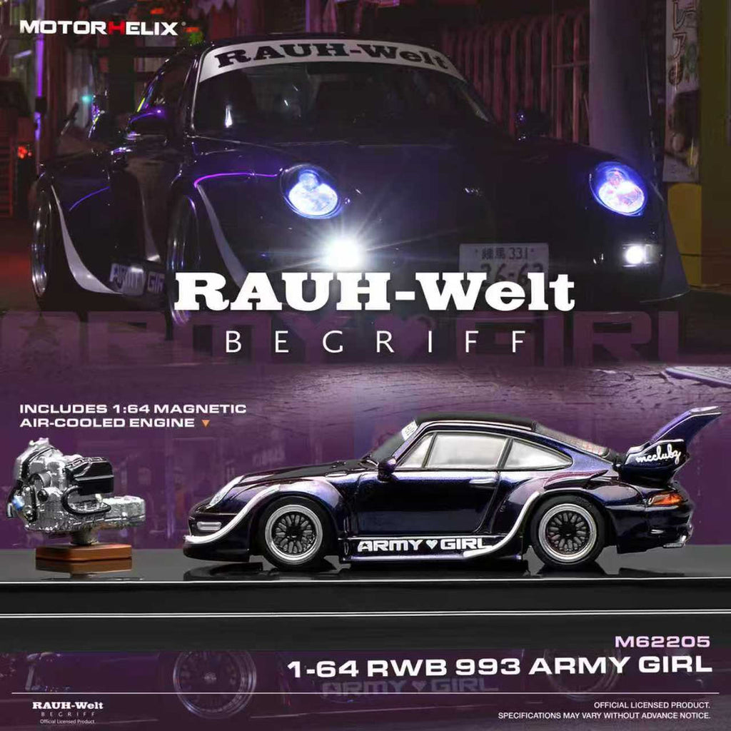 MOTORHELIX 1/64 PORSCHE RWB 993 ARMY GIRL MORADO