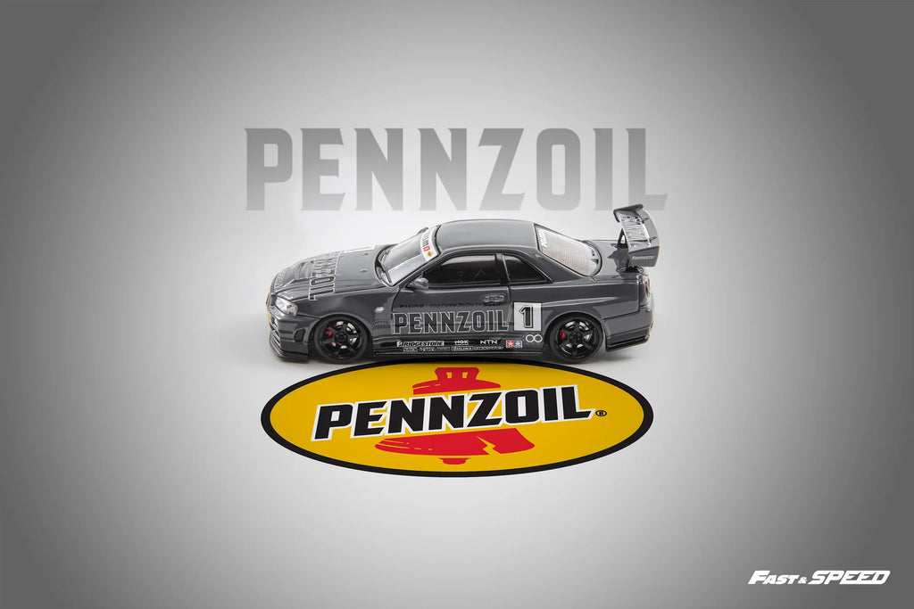 Fast Speed 1:64 Nissan Skyline GT-R R34 Nismo Z-Tune Pennzoil GRIS