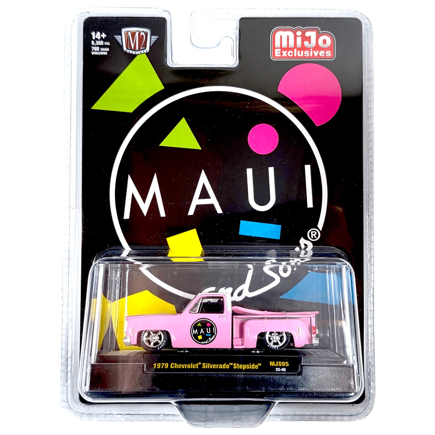 M2 Machines - 1979 Chevrolet Silverado Stepside with Surfboard Maui & Sons – Pink –