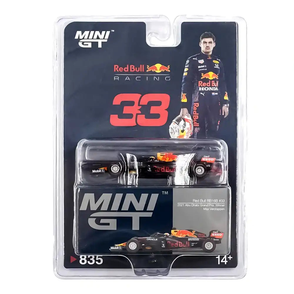Mini GT 1:64 Red Bull RB16B #33 Max Verstappen, ganador del Gran Premio de Abu Dabi 2021 (edición limitada) Blister