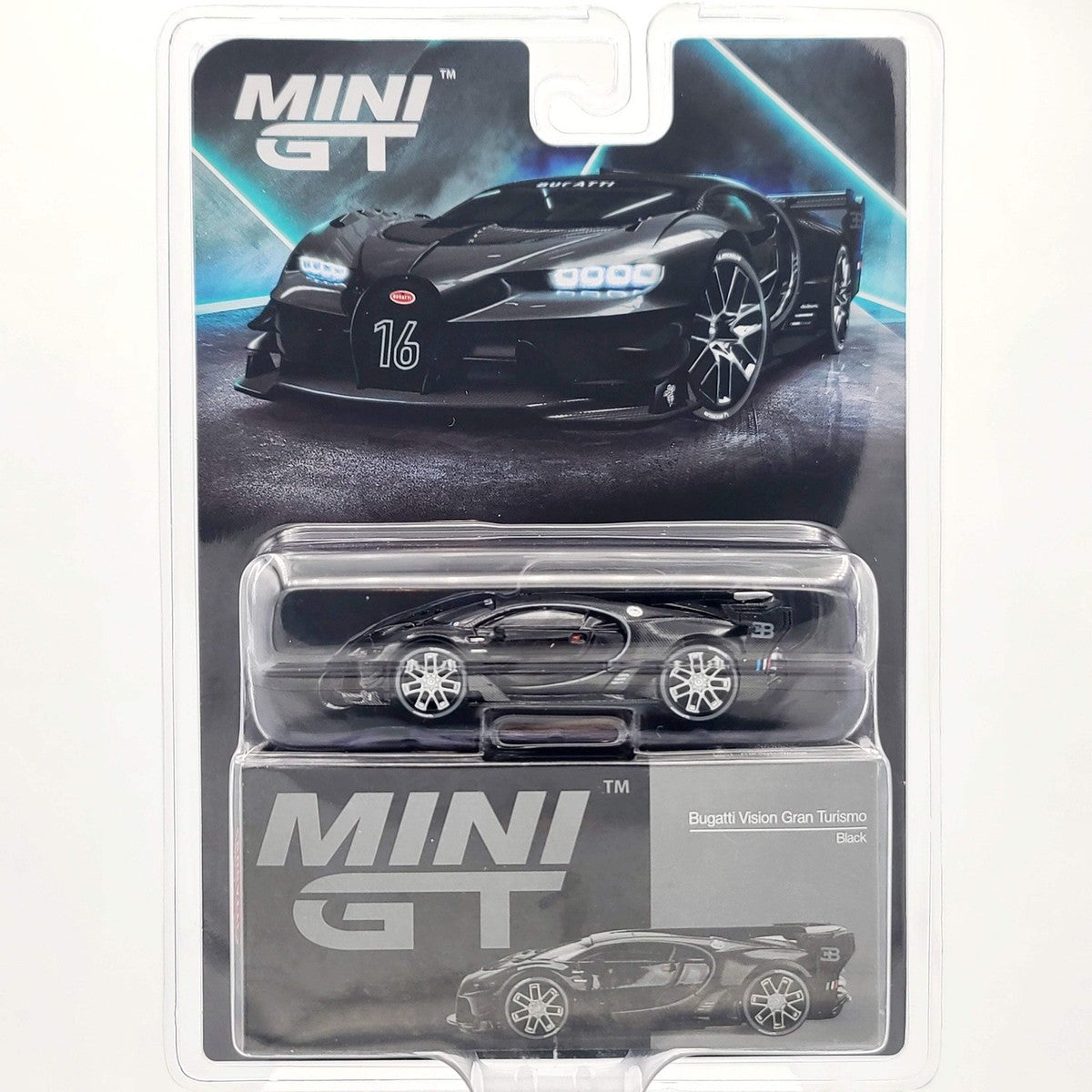 Mini GT 1:64 Bugatti Vision Gran Turismo – Negro – Exclusivos de Mijo Blister