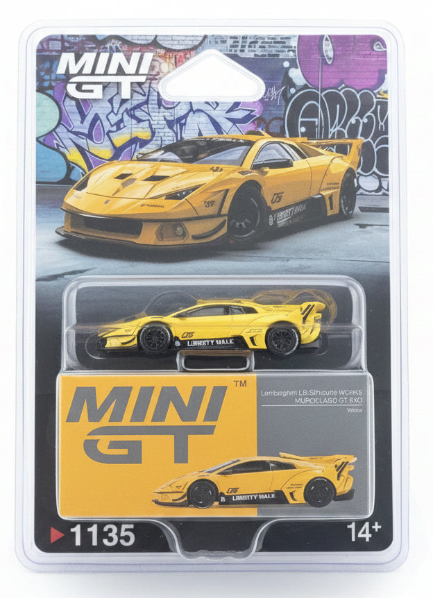 Mini GT 1:64 LB-Silhouette WORKS MURCIELAGO GT Evo – Amarillo (PRESENTACIÓN EN BLISTER)