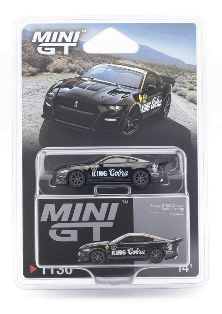 Mini GT 1:64 Shelby GT500 Dragon Snake Concept – Negro/Dorado – Edición Limitada (PRESENTACIÓN EN BLISTER)