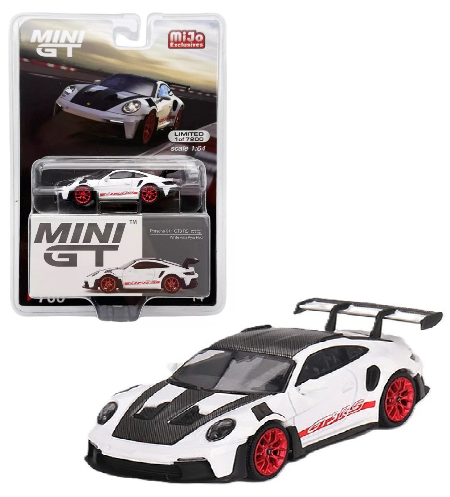 Porsche 911 (992) GT3 RS Paquete Weissach Blanco con Rojo Pyro Blister