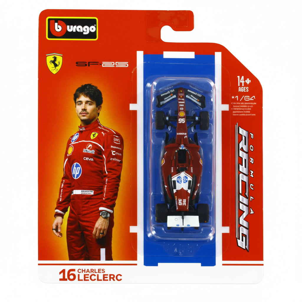 BURAGO 1/64 F1 Formula 1 Team Racing 2025 FERRARI #16 CHARLES LECLERC