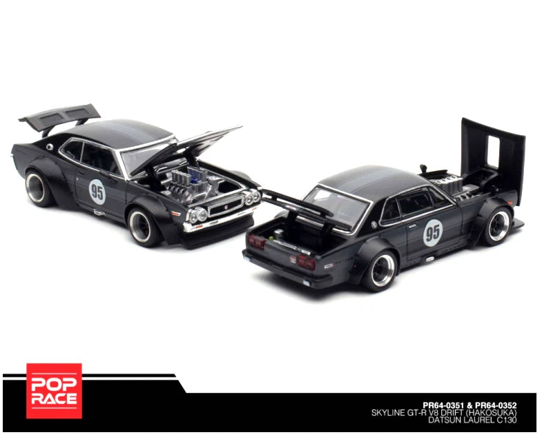 Pop Race Nissan GTR V8 Drift Hakosuka con Datsun Laurel C130 HK Event Set 1/64
