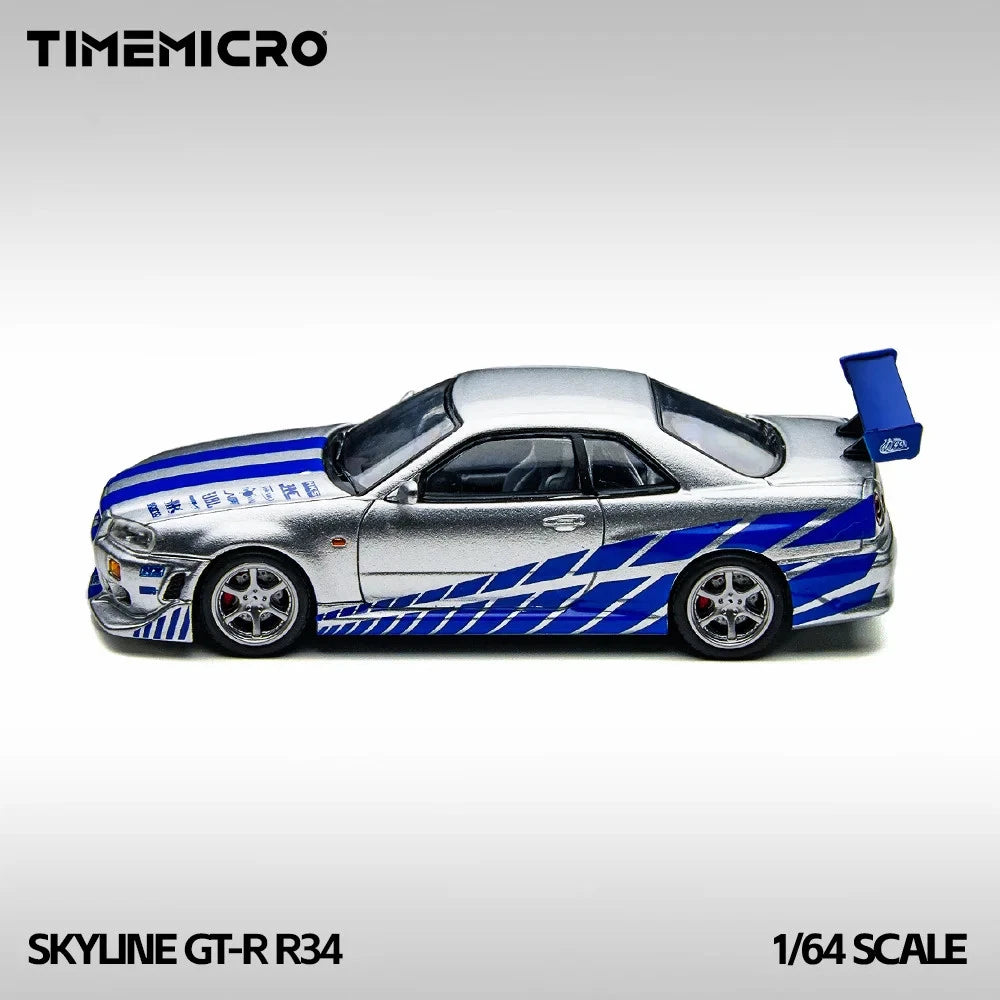 TIME MICRO 1:64 Nissan Skyline GT-R R34 FNF Silver/ Blue TM800502