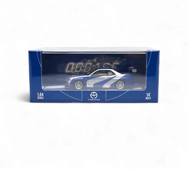 TimeMicro Skyline GT-R R34 Blue Silver 1:64