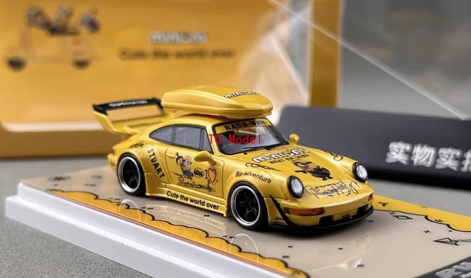 ZJWJ Model 1/64 Porsche Rauh-Welt Widebody Modified Version Gold Minions Livery