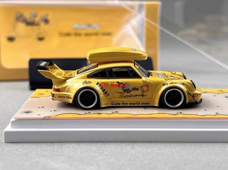ZJWJ Model 1/64 Porsche Rauh-Welt Widebody Modified Version Gold Minions Livery