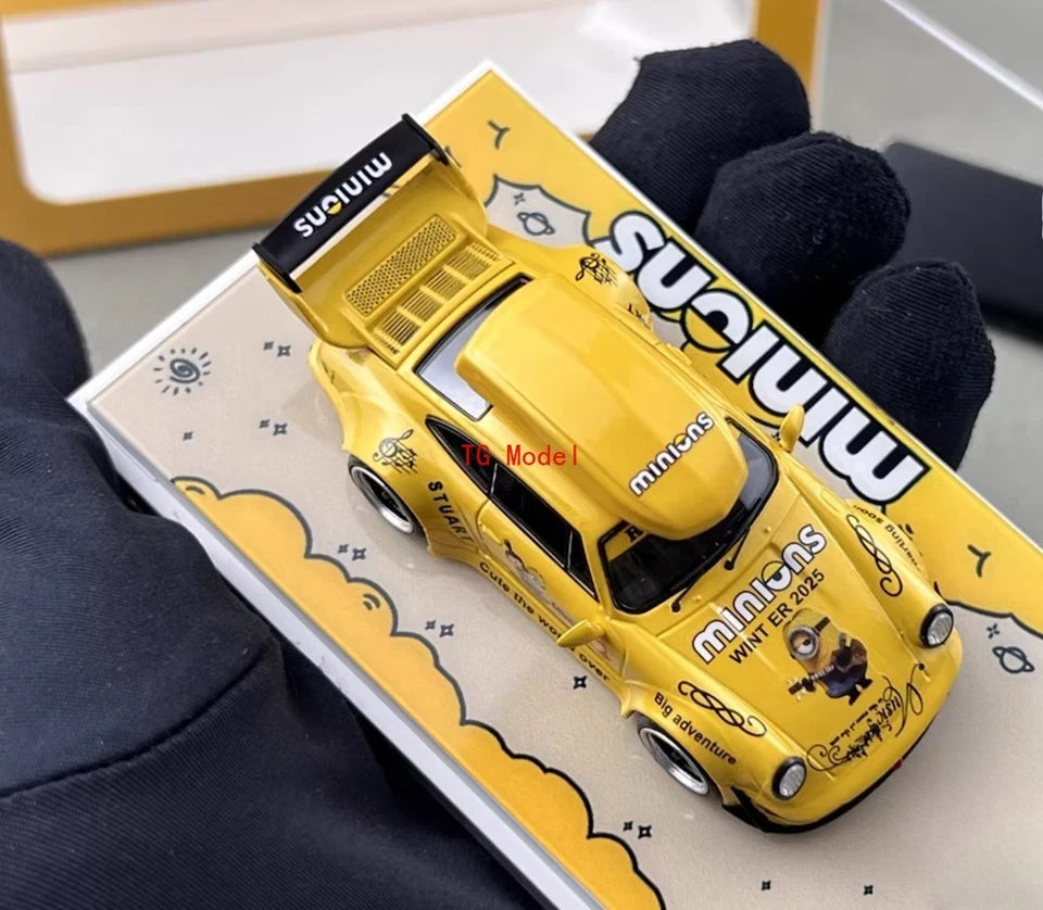 ZJWJ Model 1/64 Porsche Rauh-Welt Widebody Modified Version Gold Minions Livery